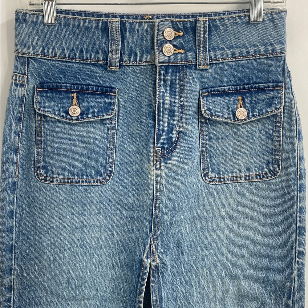Free People We The Free Madison Blue Denim Midi Skirt Front Slit Casual Size 25 - Picture 3 of 9